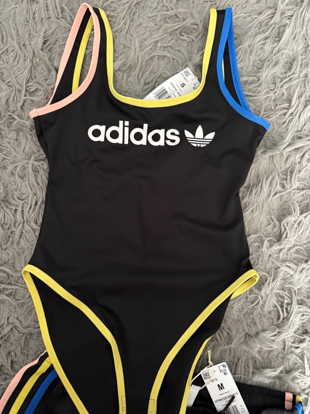 Adidas Black Body Suit with Yellow, Blue and Pink Trim